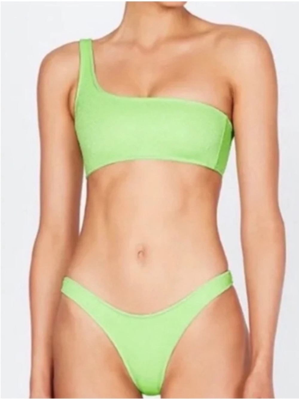 Triangl Melrose Green Sparkle Bikini Swim Set One shoulder Top + Bottoms Sz XS
